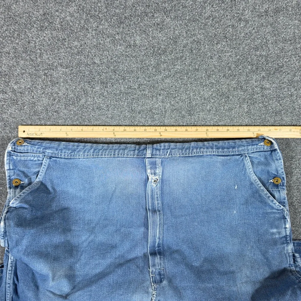 Dickies Mens 2XL Blue Denim Bib Overalls Distressed Carpenter Workwear Pants